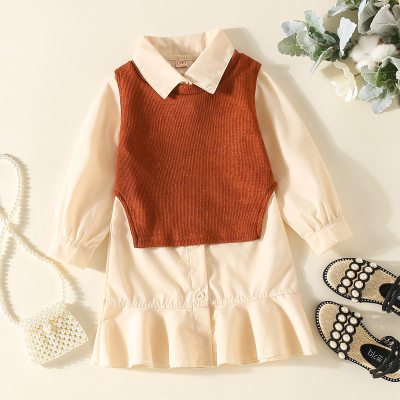Toddler Girl Revers Casual Solid Vest Top & Dress suit