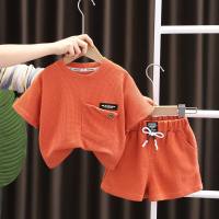 Costume d'été en coton à manches courtes pour enfants, short pour garçons  Orange