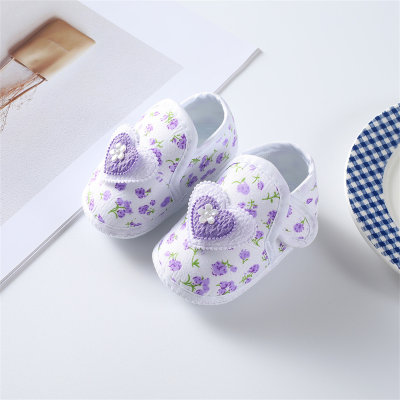 Sapatos infantis com sola macia em tecido floral com laço para bebês e crianças pequenas