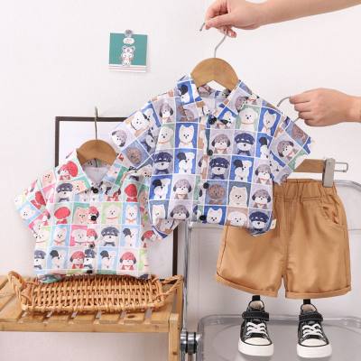New summer style comfortable and fashionable plaid dog shirt short-sleeved suit for small and medium-sized children, fashionable boys summer shirt suit