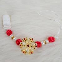 Cadena de chupete de girasoles de diamantes con cinta de dientes de cadena anticaída dorada brillante  rojo