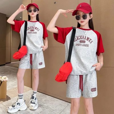 Girls sports suit summer clothes fashionable and stylish summer short-sleeved girls big children casual summer style