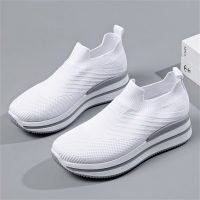 Calçados esportivos casuais all-match malha respirável sapatos femininos meias sapatos  Branco