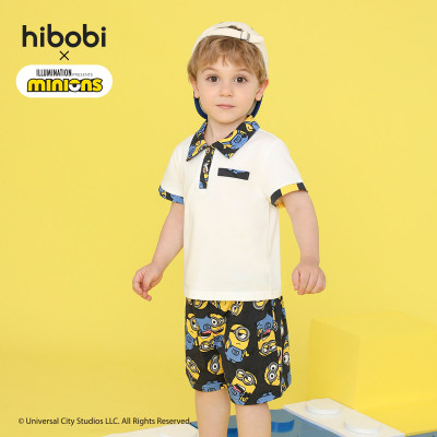 Minions × hibobi menino bebê macacão branco estampado de retalhos
