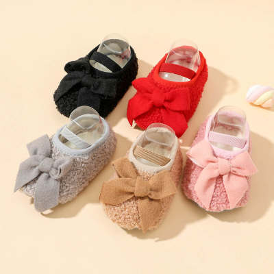 Baby Girl Solid Color Bowknot Decor Elastic Band Cotton Shoes
