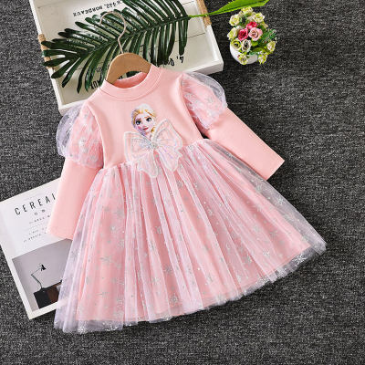 Toddler Girl Fashion Casual Mesh Long Sleeve Dress