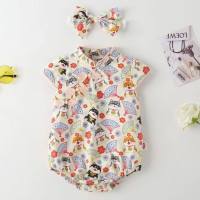 Baby summer floral bag fart clothing, fashionable baby girl full month one-piece harem one year old printed romper to send hair and trendy  White