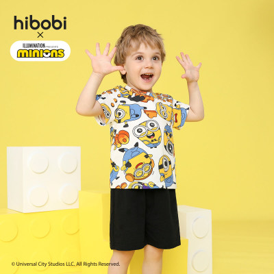 Minions × hibobi Boy Baby Printed Black & White Striped Shorts Suit