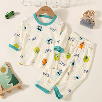 2-piece Toddler Boy Pure Cotton Letter and Cartoon Printed Long Sleeve Top & Matching Pants