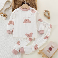 2-piece Toddler Girl Bear Pattern Printed Long Sleeve Top & Matching Pants  White