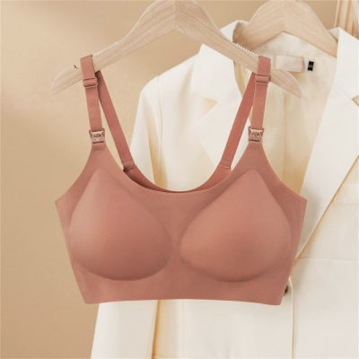 New simple contrast color nursing bra seamless gathering no steel ring pregnant women underwear side breast breathable small chest vest