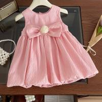 Children's dress vest skirt baby girl summer flower bud skirt handmade rose bow princess skirt  Pink