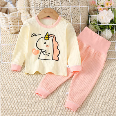 2-piece Toddler Girl Pure Cotton Cartoon Unicorn Printed Long Sleeve Top & Solid Color Pants