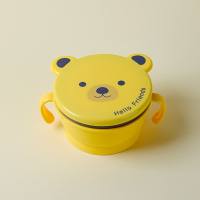 Bear double ear handle portable children's rice cereal bowl for home and outing  Multicolor