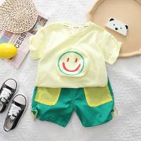2024 neue Sommer-Kinderkleidung im koreanischen Stil, kurzärmelige zweiteilige Sommerkleidung für Jungen und Mädchen, Dropshipping  Gelb