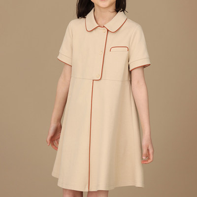 Kinderkleidung 2023 Sommer Neuankömmling College-Stil asymmetrische Knopfleiste Mädchen Polokragen lässiges Kurzarmkleid