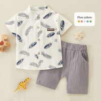 Baby Boy Feather Print Short-sleeve Shirt And Pant  White