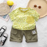 2024 new summer children's clothing short-sleeved shorts boys two-piece summer clothing children's suit one piece drop shipping  Yellow