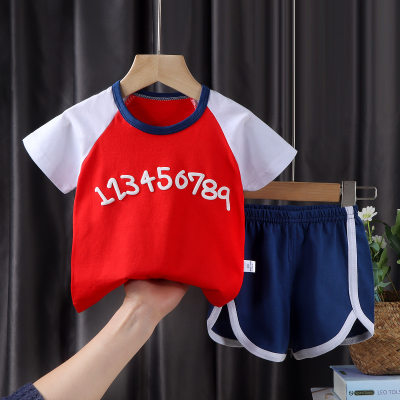 Summer new children's short-sleeved suit pure cotton baby clothes two-piece suit boy's clothing shorts children's clothing