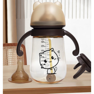Gatito de dibujos animados pequeño León botella de paja pico de pato aprendizaje taza para beber taza para sorber botella de agua potable fabricante regalo al por mayor