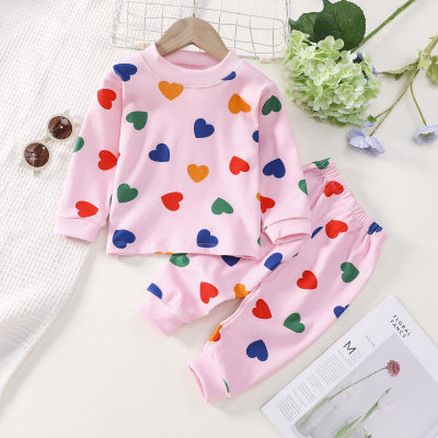2-piece Toddler Girl Allover Heart Printed Long Sleeve Top & Matching Pants