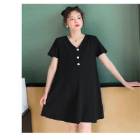 Summer clothes for pregnant women, fashionable, solid color, loose, slim, short-sleeved, slim-fitting, large size, casual  Black