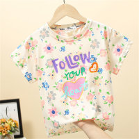 Girls short-sleeved T-shirts summer new styles for middle and large children loose half-sleeved summer tops children's fashionable bottoming shirts  Beige