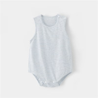 Baby fart cover pure cotton boneless summer thin jumpsuit summer vest triangle vest shoulder button sleeveless  Light Blue