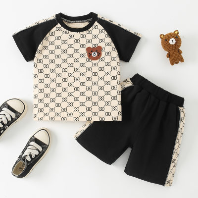 Toddler Boy Cotton Bear Color-block Top & Shorts