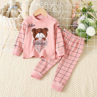 2-piece Toddler Girl Bear Pattern & Plaid Printed Long Sleeve Top & Matching Pants  Pink