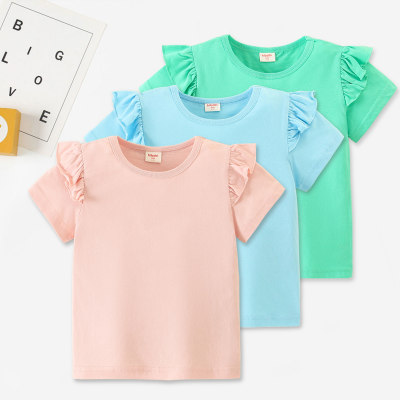 T-shirt décontracté à volants doux de couleur unie pour toute-petite fille