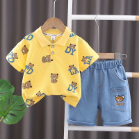 Comercio exterior 2024 traje de verano para niños nueva ropa para bebés y niños camisa polo de manga corta para bebés de moda conjunto de dos piezas de moda  Amarillo