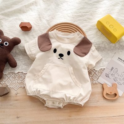 بدلة للرضع للصيف بتصميم على شكل كلب صغير، مناسبة للأولاد والبنات، تشبه البدلات القصيرة وتناسب ارتداء الرضع في فصل الصيف.