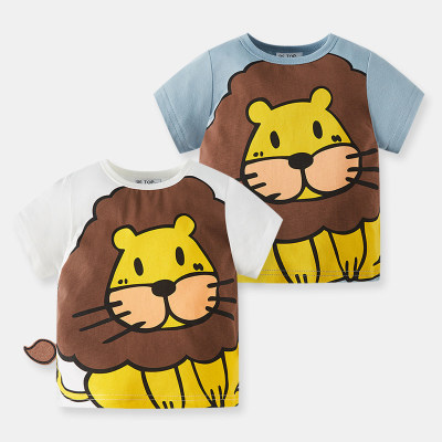 Betop-Camiseta de media manga con dibujo de León para niños, camiseta de manga corta de algodón puro, ropa de verano para bebés, una pieza, envío directo