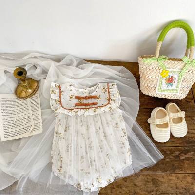 Ins neues Baby-Sommerkleid, dünne Tasche, Furze, Crawler-Anzug, westlicher Stil, Baby-Mädchen, florales Netz, ärmelloses Haremskleid