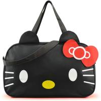 Lindo bolso de viaje de dibujos animados de gato KT, venta al por mayor, tela Oxford de alta calidad, bolso de lona impermeable para hombro, bolso de mano para mujer  Negro
