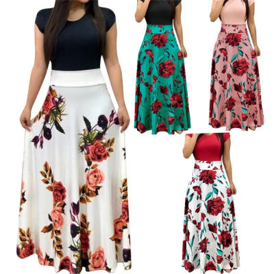 Women's flower print colorblock dress