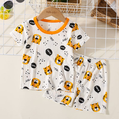 2-piece Toddler Boy Allover Lion Printed Short Sleeve Top & Matching Shorts