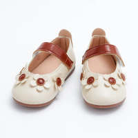Toddler Girl Solid Color Flower Decor Velcro Flat Shoes  Beige