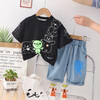 Boys Summer Suit 2023 New Cartoon Cute Short Sleeve Suit Small and Medium-sized Baby Summer Korean Style Two-piece Set  Black