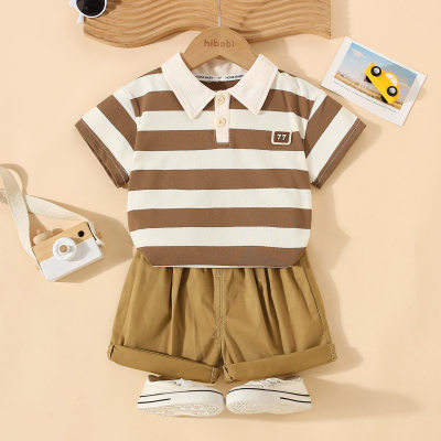 2-piece Toddler Boy Pure Cotton Striped Short Sleeve Polo Shirt & Matching Shorts