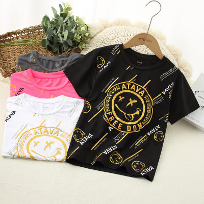 Camiseta deportiva con estampado de alfabeto sonriente de tela de secado rápido de verano para niño