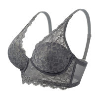 Summer thin French style lace no steel ring bra sexy breathable women's underwear push-up bra  Gray