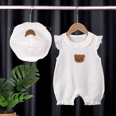 Macacão de bebê verão fino macacão roupas recém-nascidos meninos e meninas bebê puro algodão ao ar livre rastejando roupas com chapéu