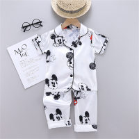 Summer new ins children's home clothes air-conditioning clothes ice silk pajamas short-sleeved trousers suit  White