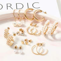 8Pcs Women Pearls Decor Jewelry Set  Style1