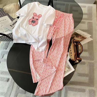 Conjunto de dos piezas de pantalones anchos y traje informal de ropa deportiva rosa de 2 piezas