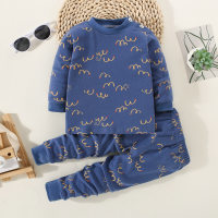 Children's home clothes set pure cotton children's autumn clothes and long johns boys and girls infant underwear  Navy Blue