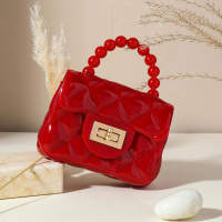 Toddler Girl Solid Color Pearl Crossbody Bag  Red