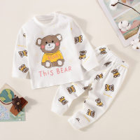 Set pigiama a maniche lunghe con motivo a lettera e orso in puro cotone da bambino in 2 pezzi  bianca
